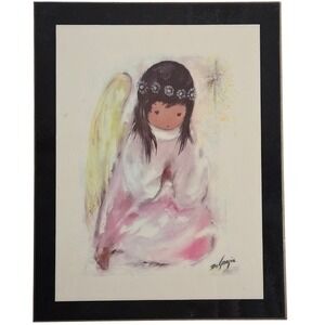 Vintage Ted DeGrazia Angel Wood Plaque Wall Art "Little Prayer"